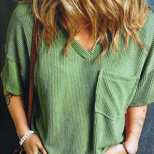 Green V-Neck Short Sleeve Tee